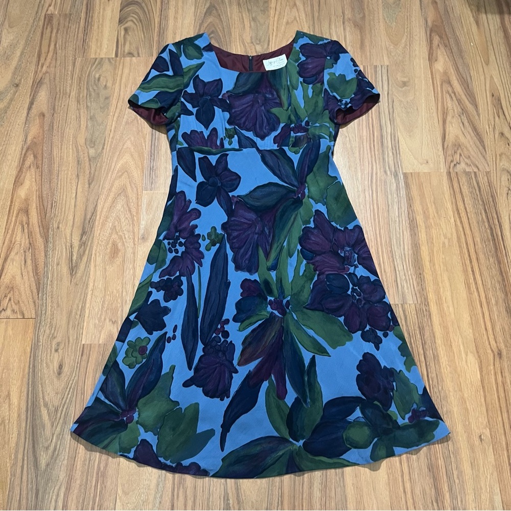 Vintage 80s Jeffrey & Cara Blue Floral Sundress Womens 10P Summer A Line